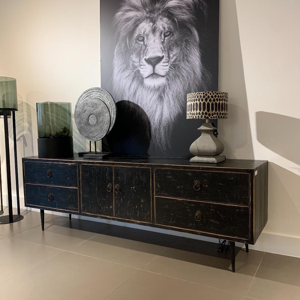 Tv meubel puntpoot oud zwart elm hout