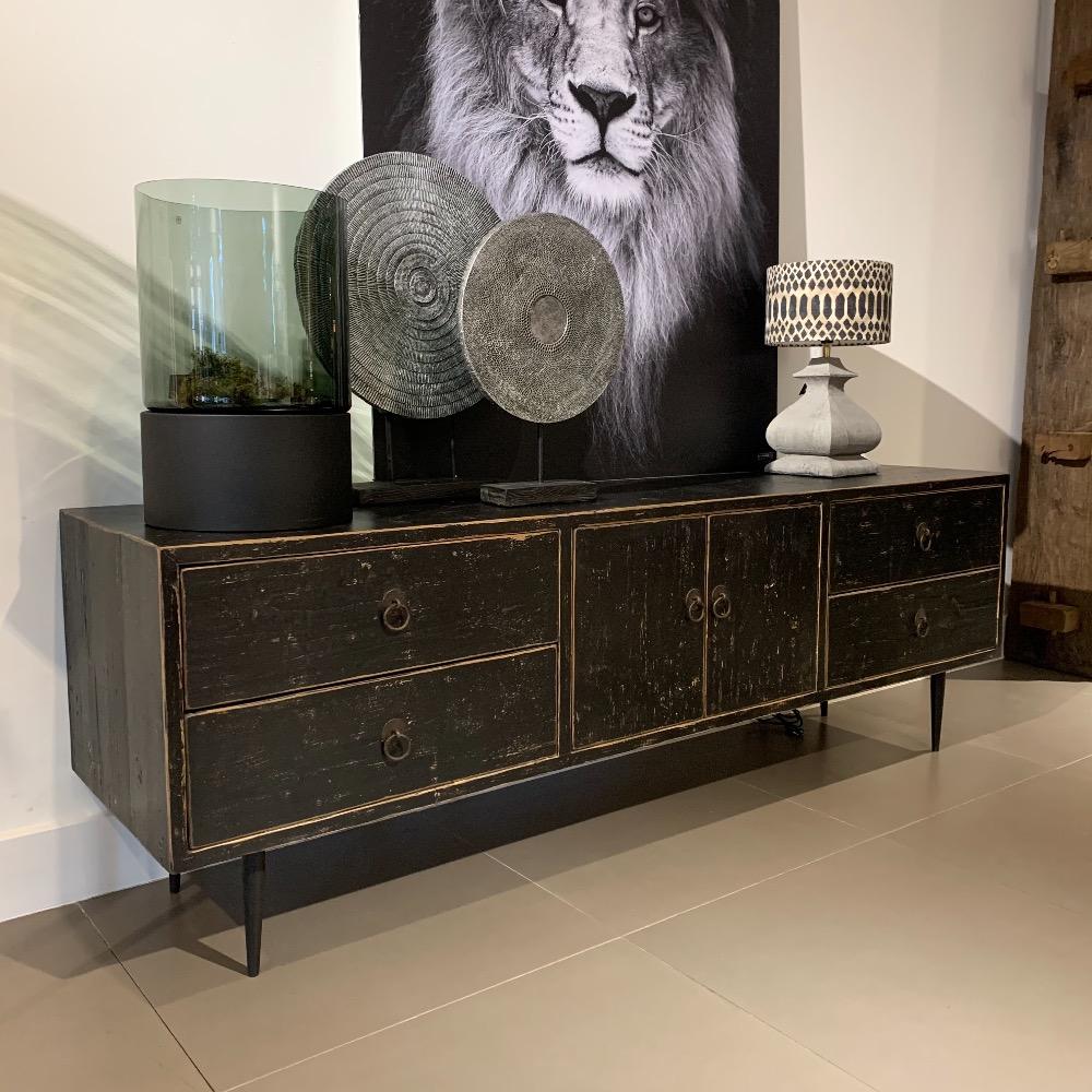 Tv meubel puntpoot oud zwart elm hout