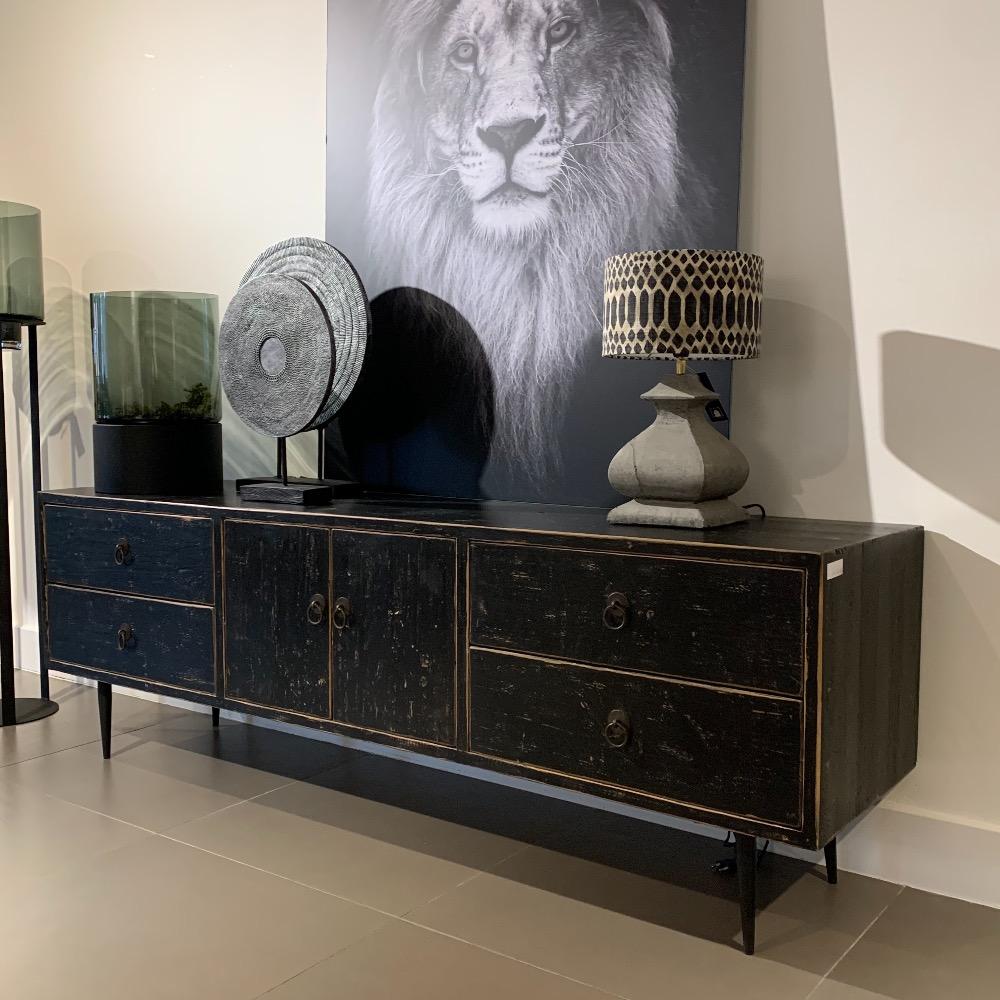 Tv meubel puntpoot oud zwart elm hout