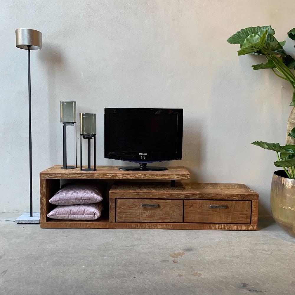 Portier produceren Tutor Tv meubel robuust teak met 2 lades - TV Kasten - Kasten - Onz Thuys
