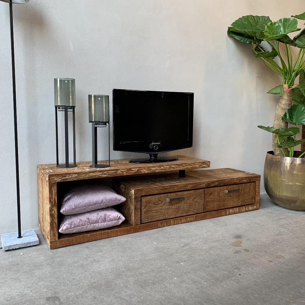Tv meubel robuust teak met 2 lades
