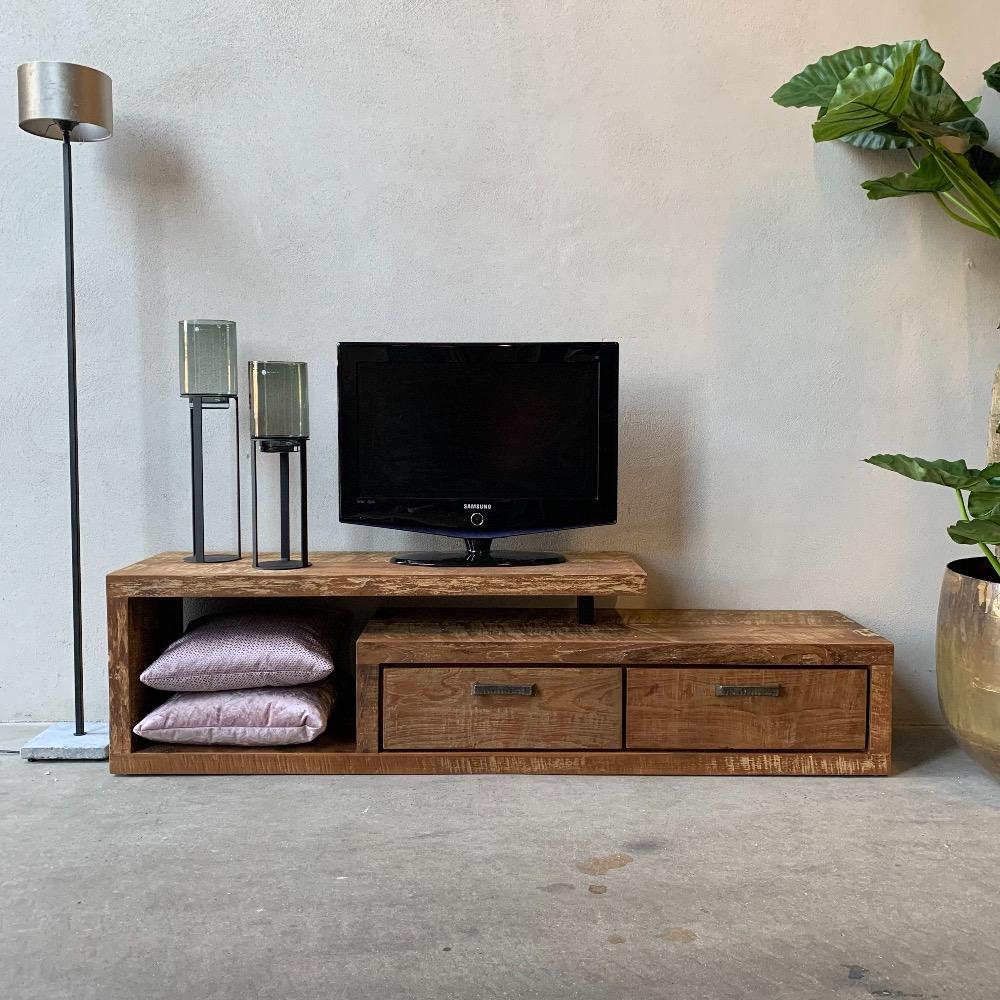 Tv meubel robuust teak met 2 lades