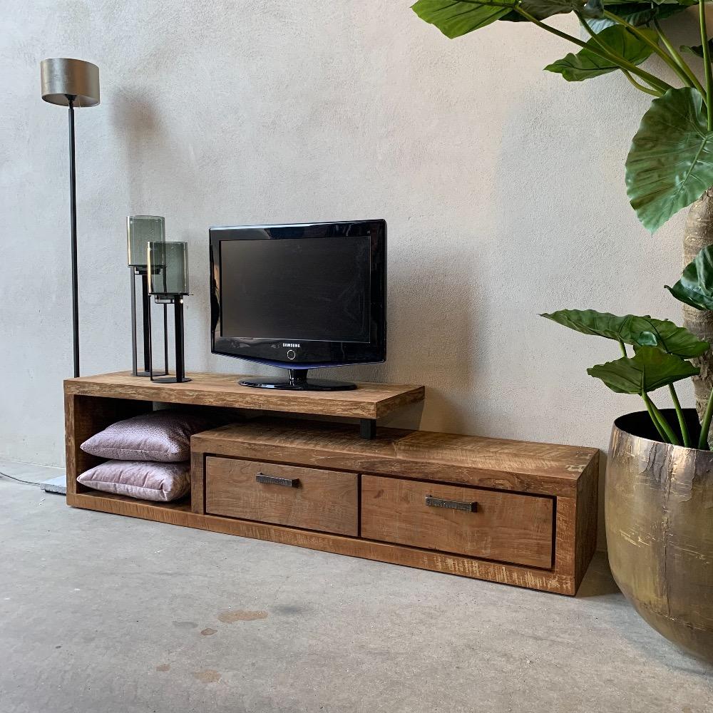 Tv meubel robuust teak met 2 lades