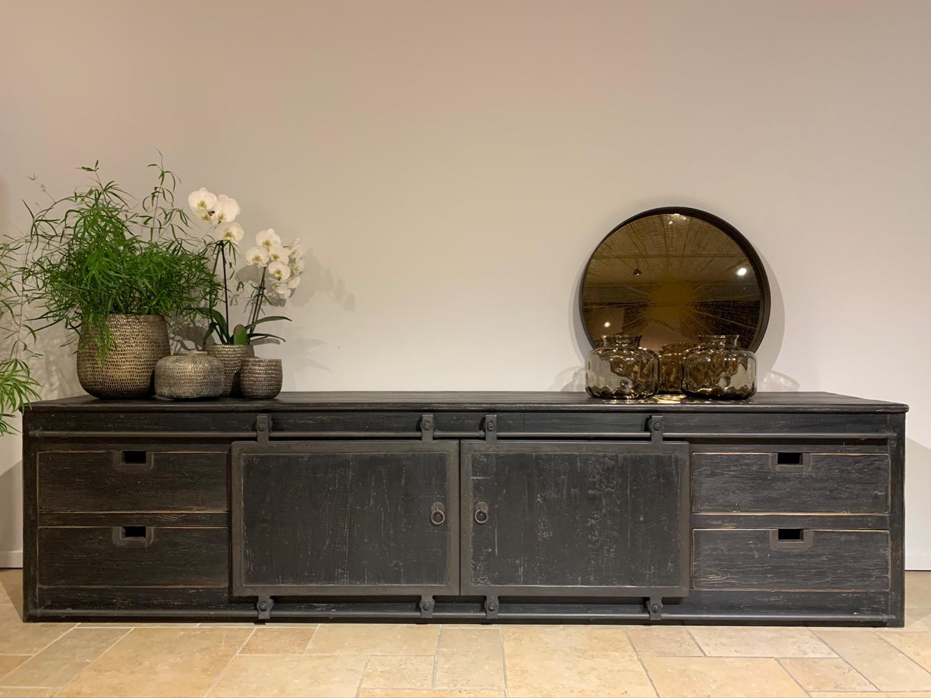 Tv meubel roldeur  200 cm zwart