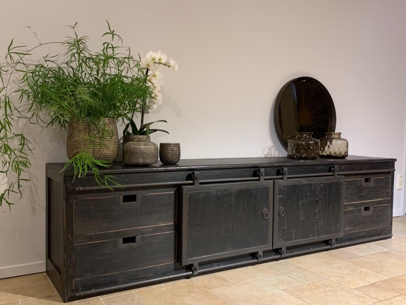 Tv meubel roldeur  200 cm zwart