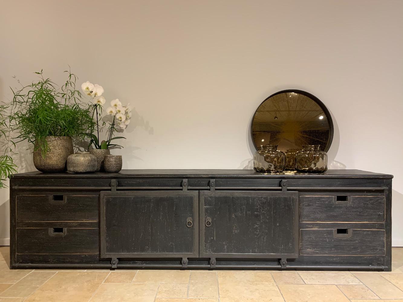 Tv meubel schuifdeur   240 cm oud zwart 