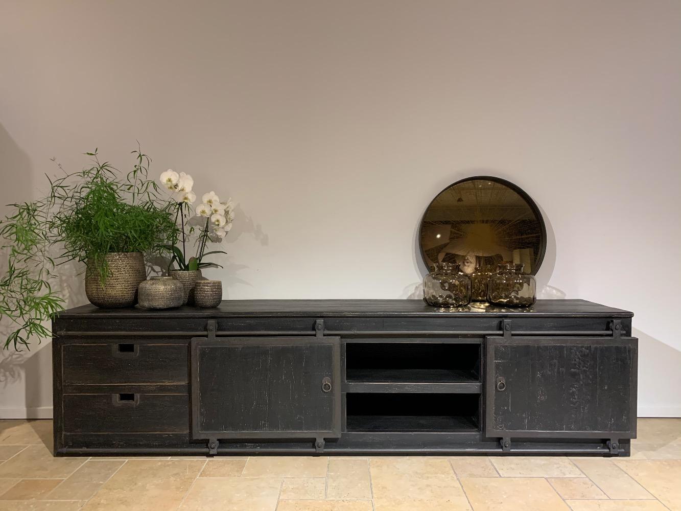 Tv meubel schuifdeur   240 cm oud zwart 