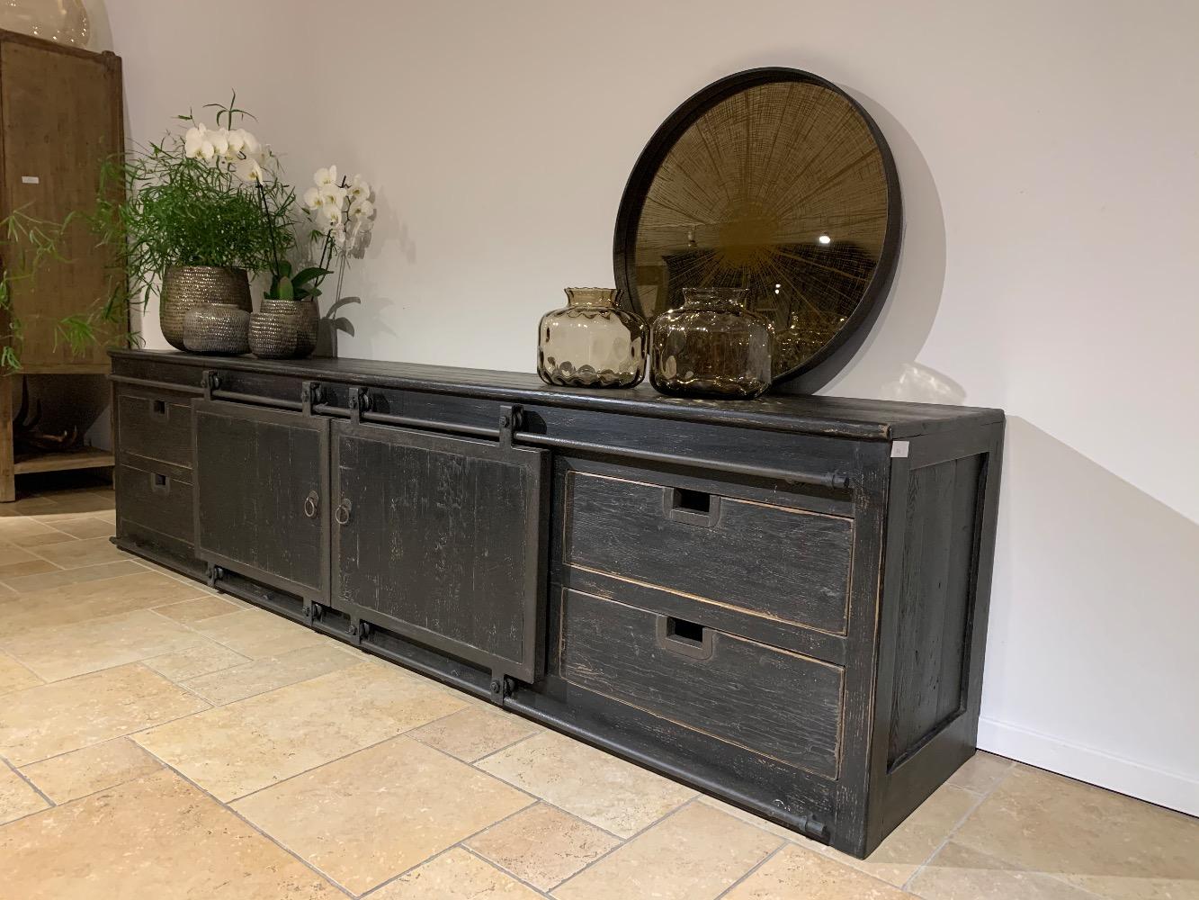 Tv meubel schuifdeur   240 cm oud zwart 