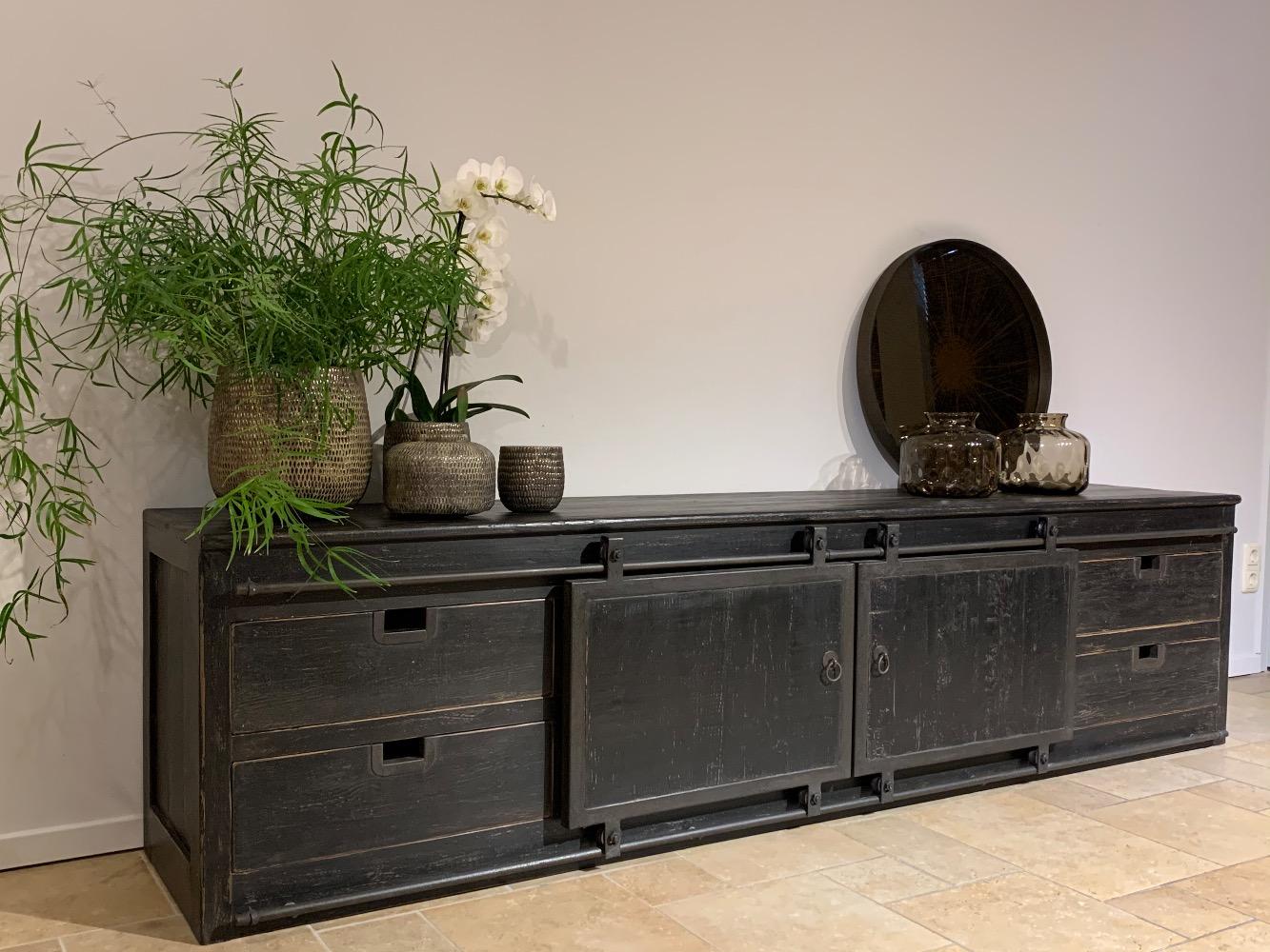 Tv meubel schuifdeur   240 cm oud zwart 