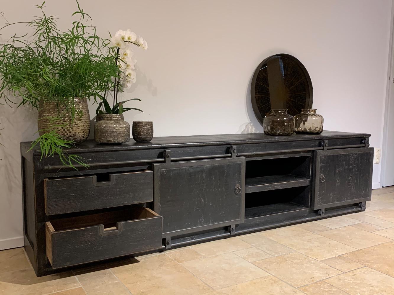 Tv meubel schuifdeur   240 cm oud zwart 