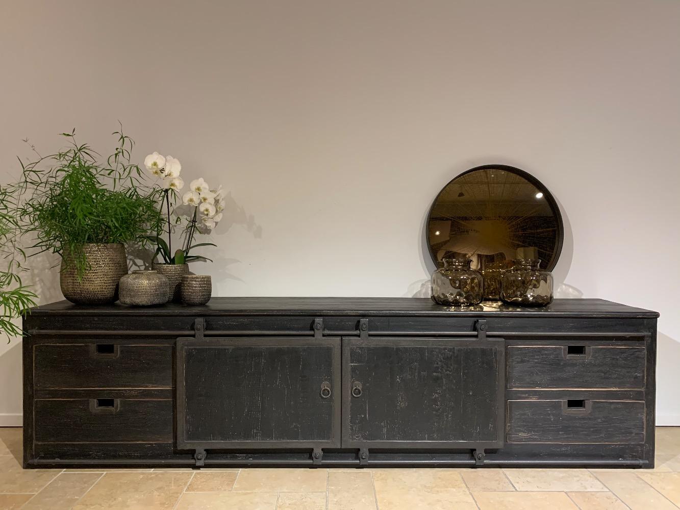 Tv meubel schuifdeur   240 cm oud zwart 