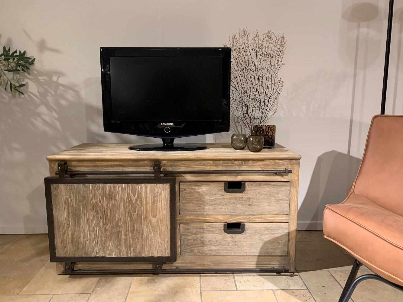 Tvmeubel XS, oud elm hout