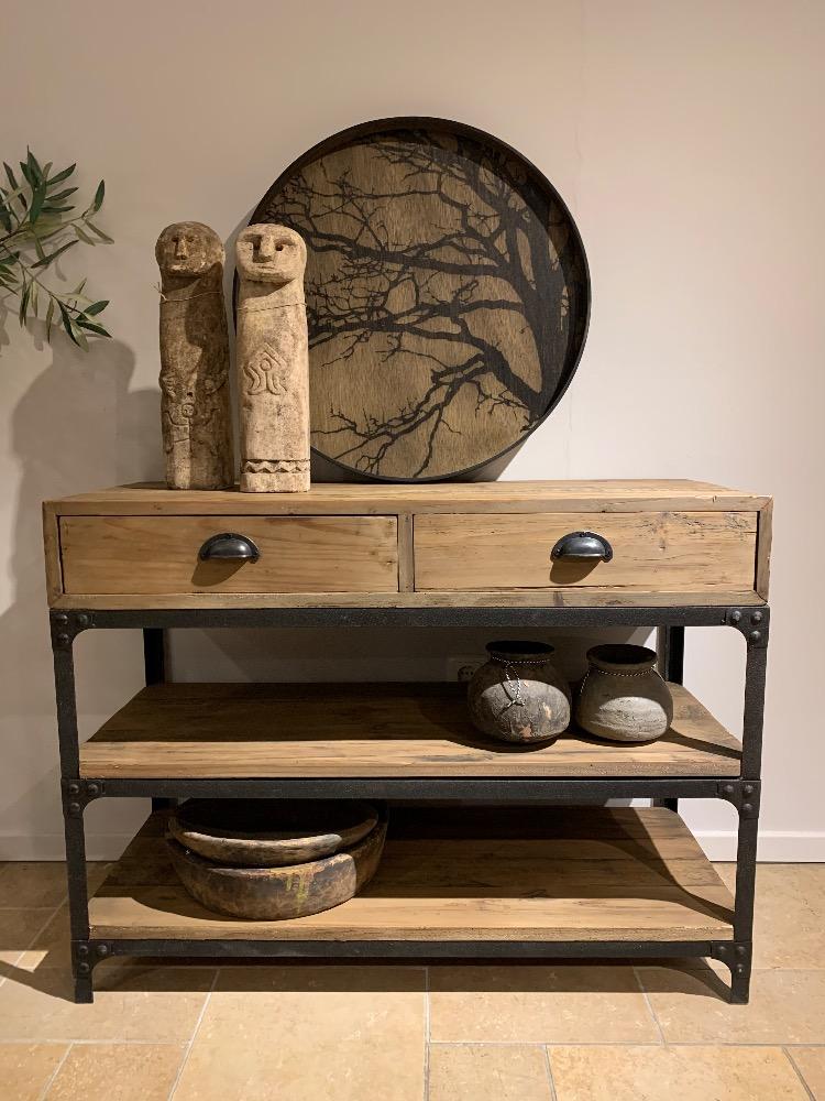 Wandtafel met 2 lade en ijzer onderstel 