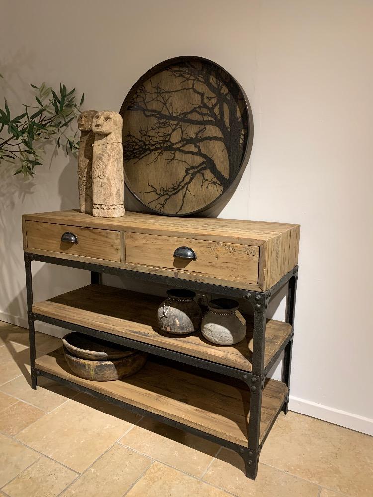 Wandtafel met 2 lade en ijzer onderstel 