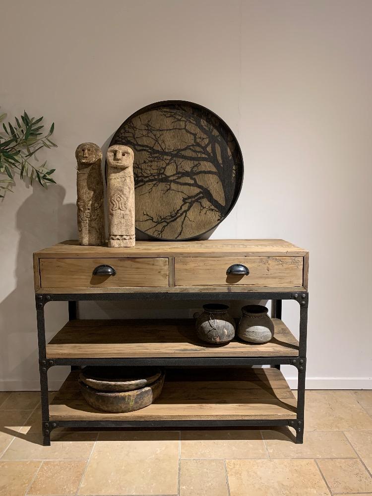 Wandtafel met 2 lade en ijzer onderstel 