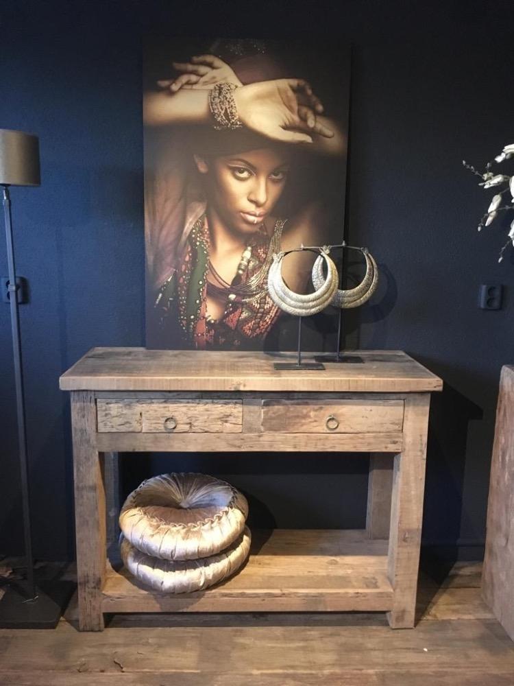 Wandtafel oud hout met 2 lades 