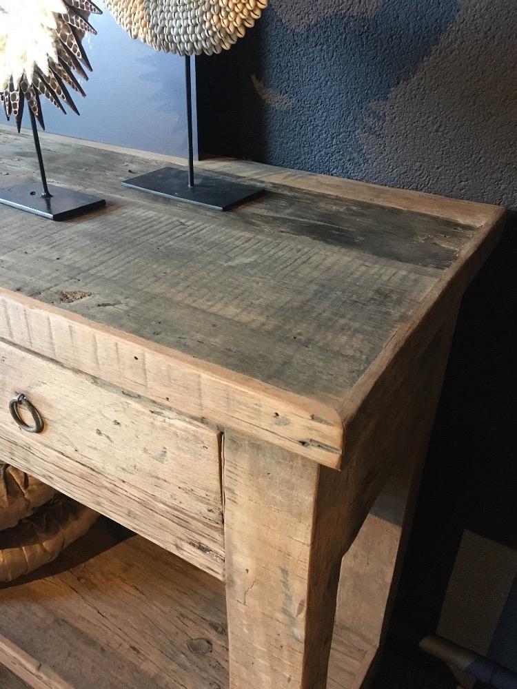 Wandtafel oud hout met 2 lades 