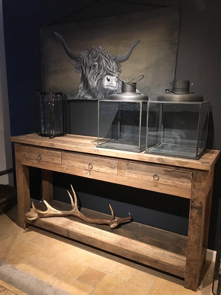 Wandtafel oud hout 3 lade