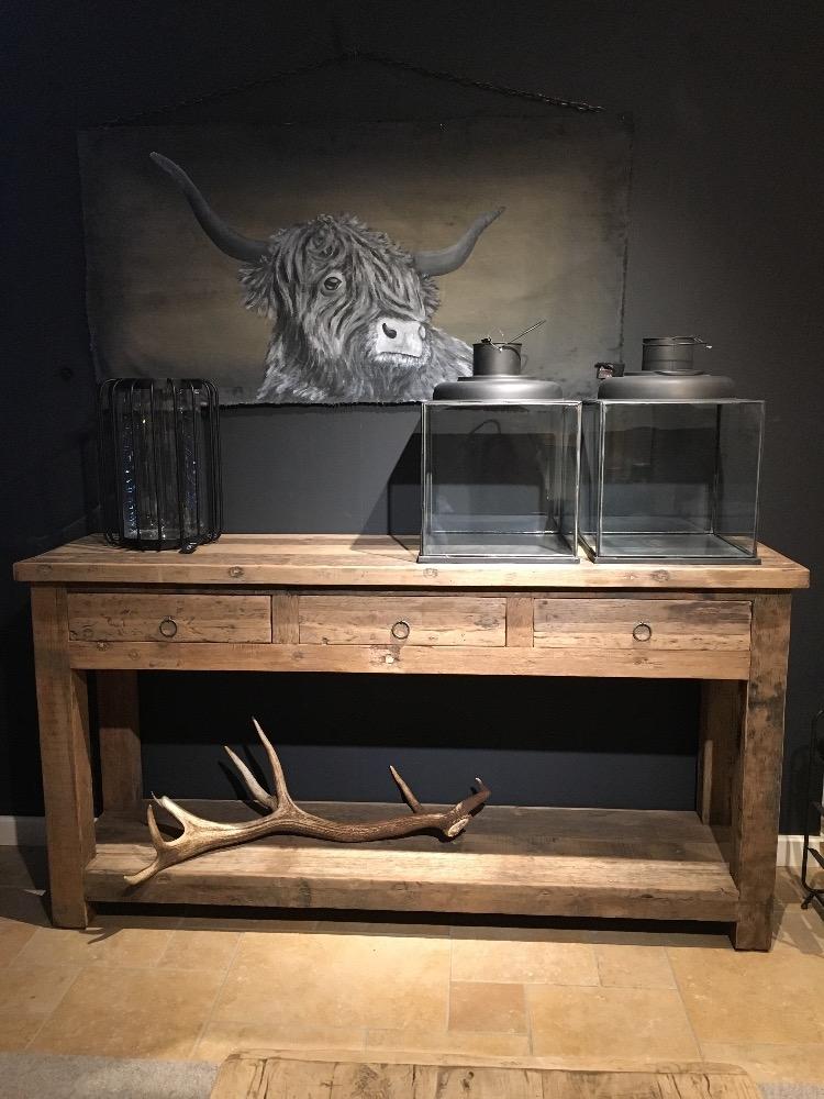 Wandtafel oud hout 3 lade