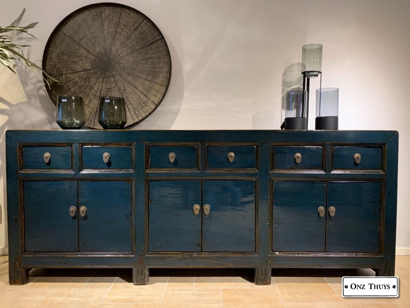 verbrand thermometer Gespierd Oud Chinees hoogglans dressoir Antique lacquer Blauw - Dressoir - Kasten -  Onz Thuys