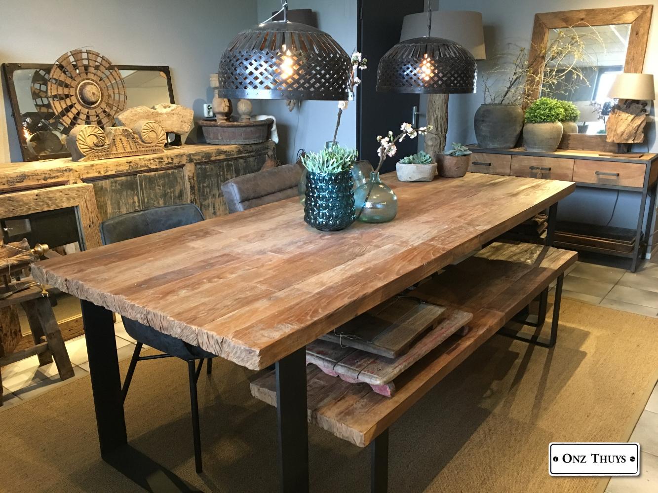 planter Vermaken melodie Stoere eettafel teak/ijzer - Tafels - Onz Thuys