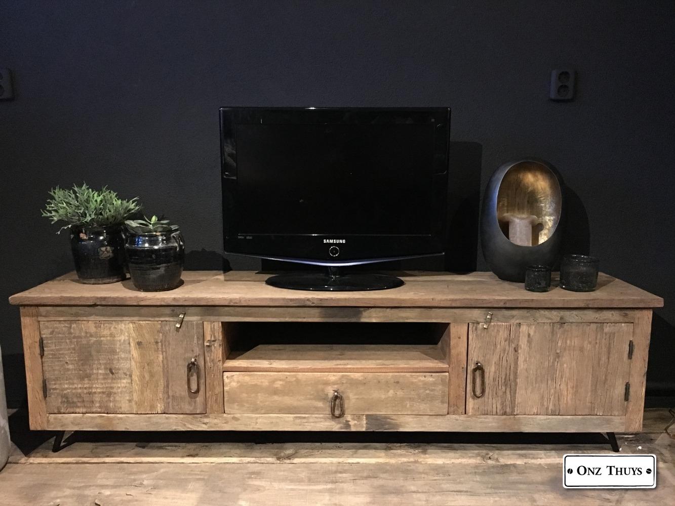 specificatie Afzonderlijk Slaapzaal tv meubel oud hout - Kasten - Onz Thuys