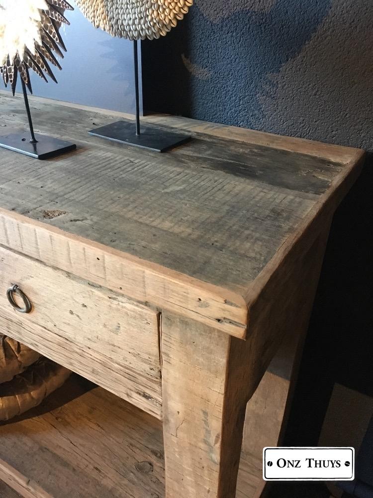 naam Verkeerd Kenmerkend Wandtafel oud hout met 2 lades - Tafels - Onz Thuys